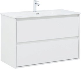 Тумба с раковиной Aquanet Милан (Flash) 100 цв. белый глянец